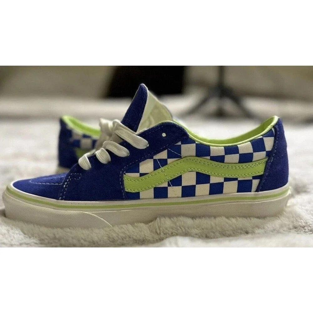 Vans Men's Sk8-Low Casual Sneakers Vintage Sport Checkerboard Blue Sz M7 W8.5